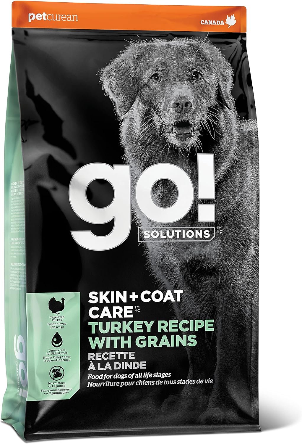 GO! SOLUTIONS Skin + Coat Care - Dry Dog Food, 22 lb - Turkey Recipe with Grains for All Life Stages - Complete + Balanced Nutrition for Dogs