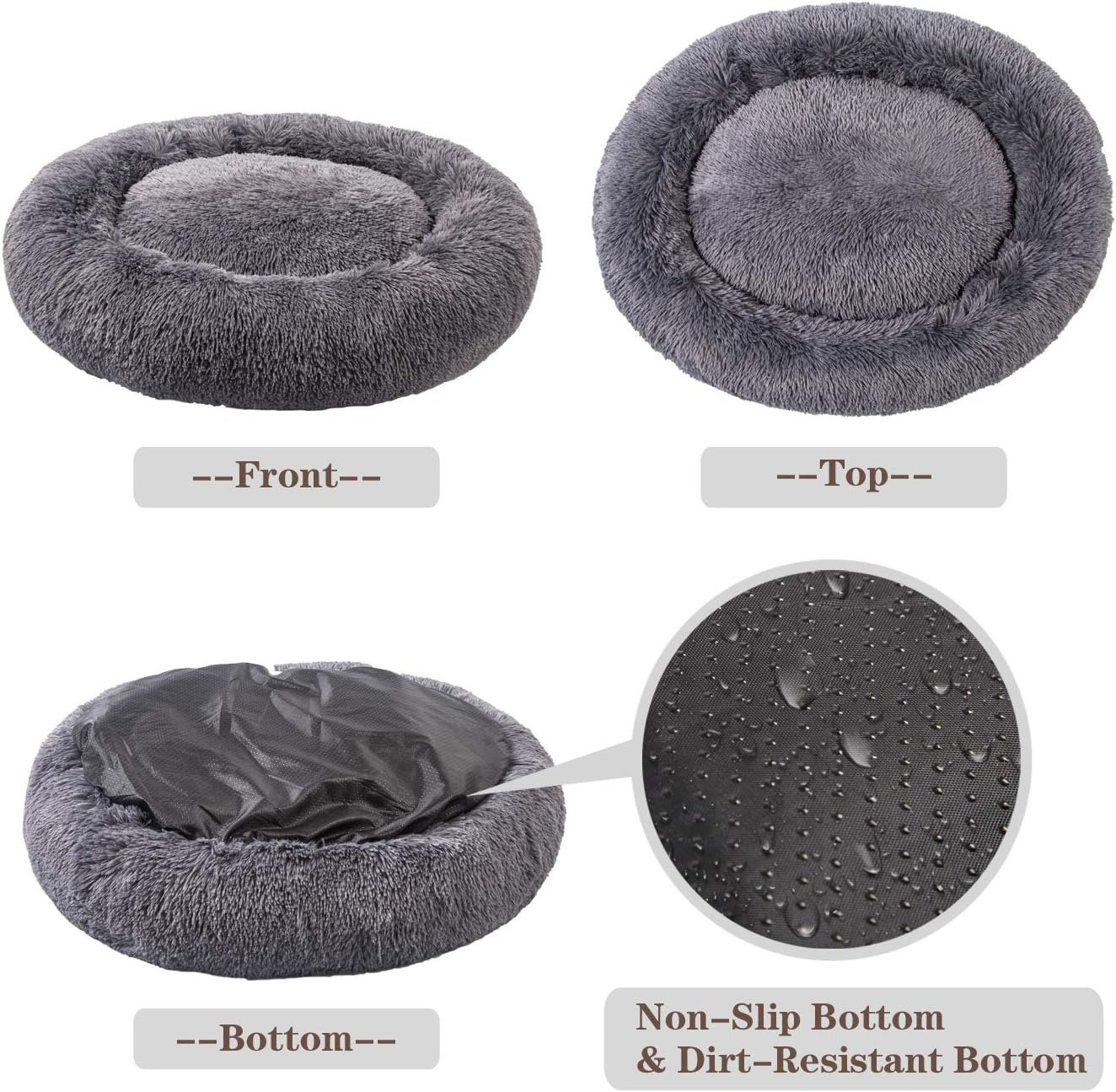 MFOX Calming Dog Bed (L/XL/XXL/XXXL) for Medium and Large Dogs Comfortable Pet Bed Faux Fur Donut Cuddler Up to 25/35/55/100lbs