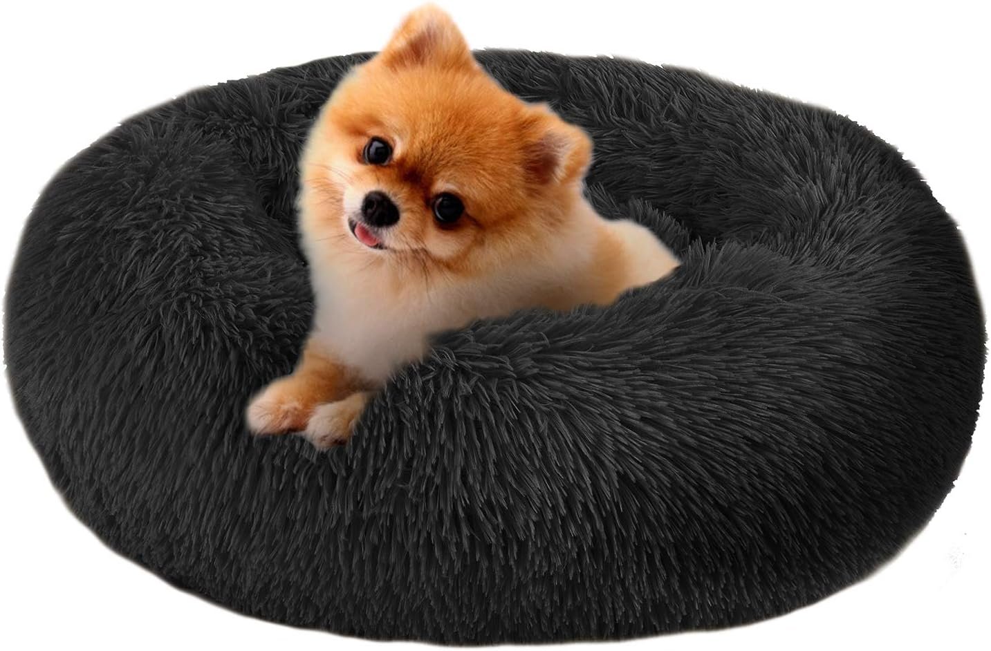 MFOX Calming Dog Bed (L/XL/XXL/XXXL) for Medium and Large Dogs Comfortable Pet Bed Faux Fur Donut Cuddler Up to 25/35/55/100lbs