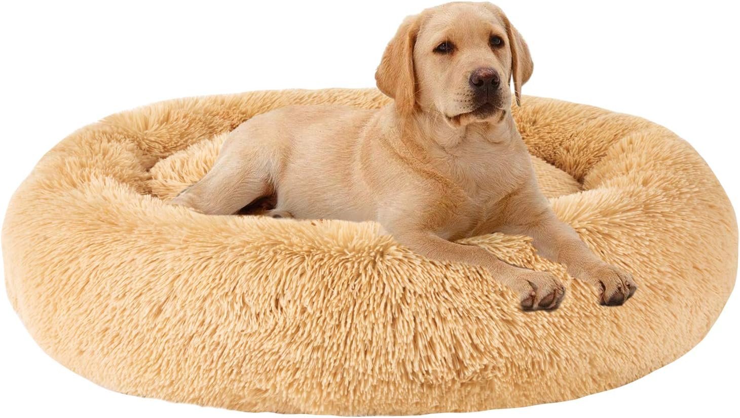 MFOX Calming Dog Bed (L/XL/XXL/XXXL) for Medium and Large Dogs Comfortable Pet Bed Faux Fur Donut Cuddler Up to 25/35/55/100lbs