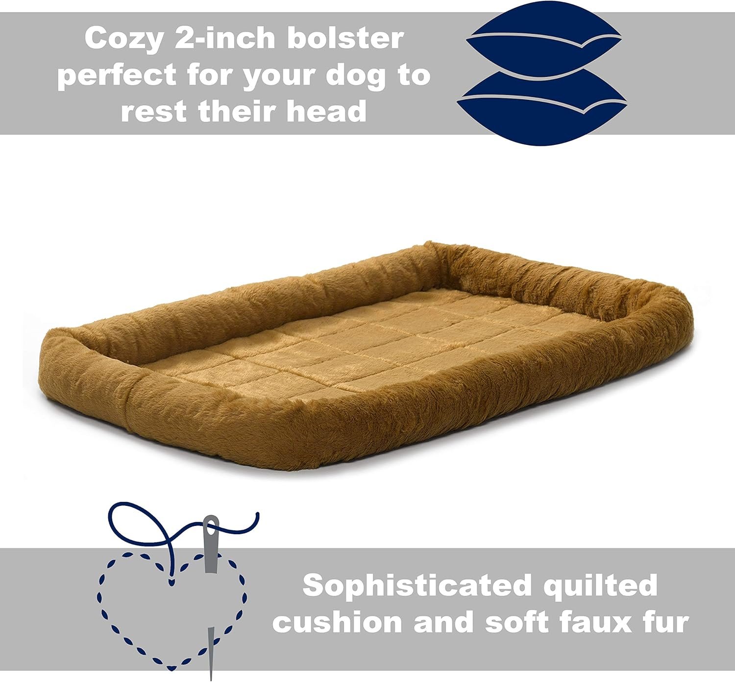 MidWest Homes for Pets Bolster Dog Bed 24L-Inch Cinnamon Dog Bed or Cat Bed w/ Comfortable Bolster | Ideal for Small Dog Breeds  Fits a 24-Inch Dog Crate | Easy Maintenance Machine Wash  Dry