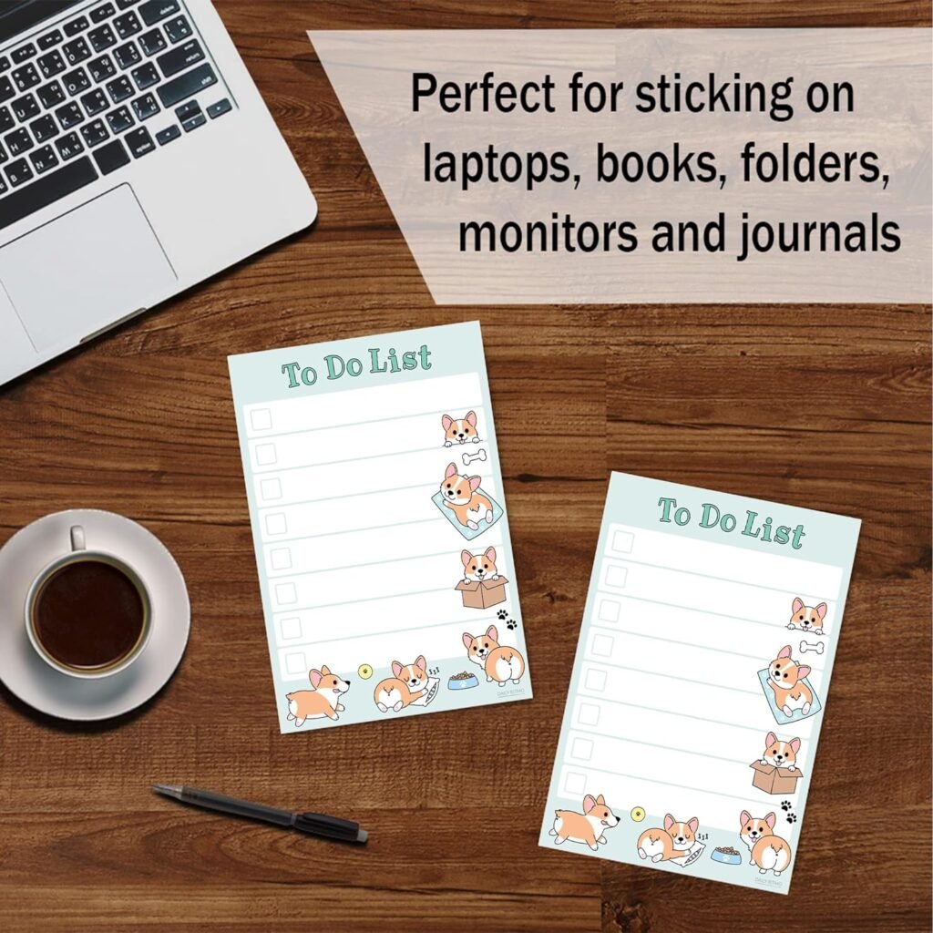 Kawaii Pug Puppies Sticky to Do List Notepad - Dog Sticky Notes Stationary School Office Supplies for Girls and Pug Mom | Pug Gifts for Pug Lovers | 4 x 6 50 Pages