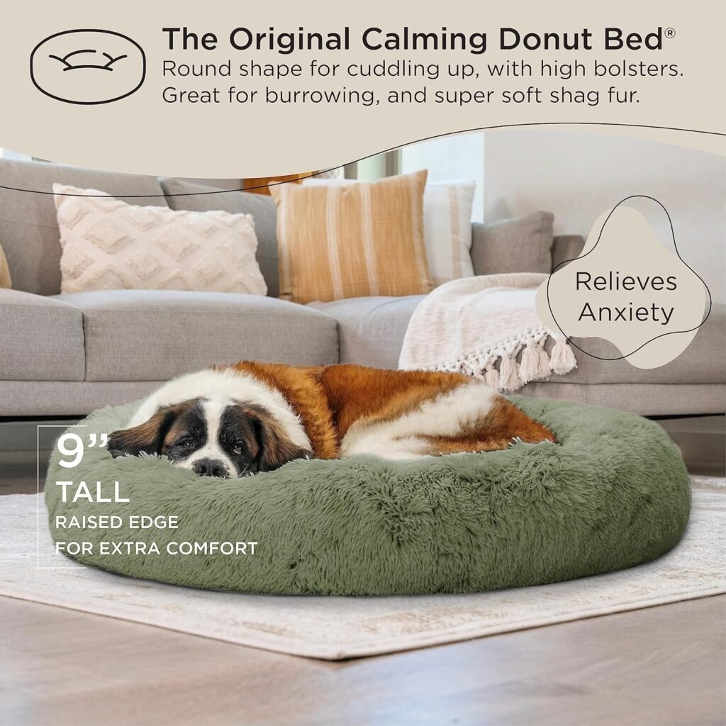 Best Friends by Sheri The Original Calming Donut Cat and Dog Bed in Shag Fur Taupe, Small 23
