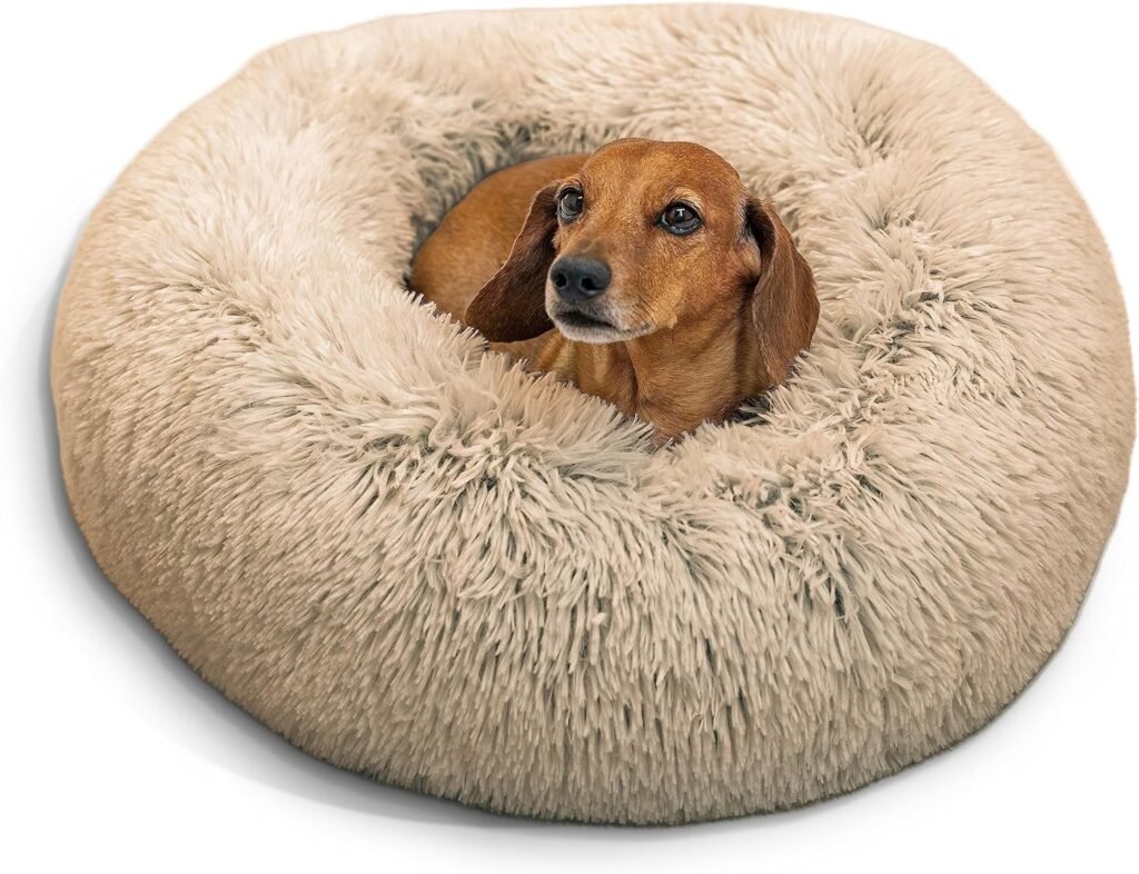 Best Friends by Sheri The Original Calming Donut Cat and Dog Bed in Shag Fur Taupe, Small 23