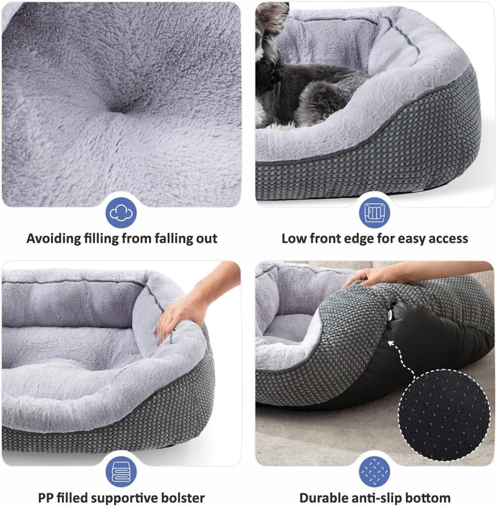 INVENHO Dog Beds for Small Medium Dogs Washable, Calming Dog Bed Small Size Dog, Orthopedic Dog Bed, Warming Soft Calming Sleeping Puppy Bed Durable Pet Bed with Anti-Slip Bottom S Plus(25x21x8)