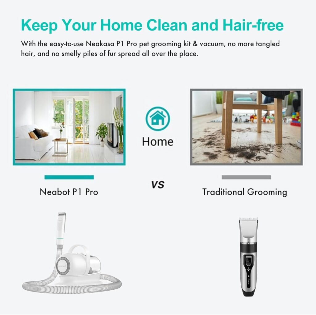 neabot Neakasa P1 Pro Pet Grooming Kit  Vacuum Suction 99% Pet Hair, Professional Clippers with 5 Proven Grooming Tools for Dogs Cats and Other Animals