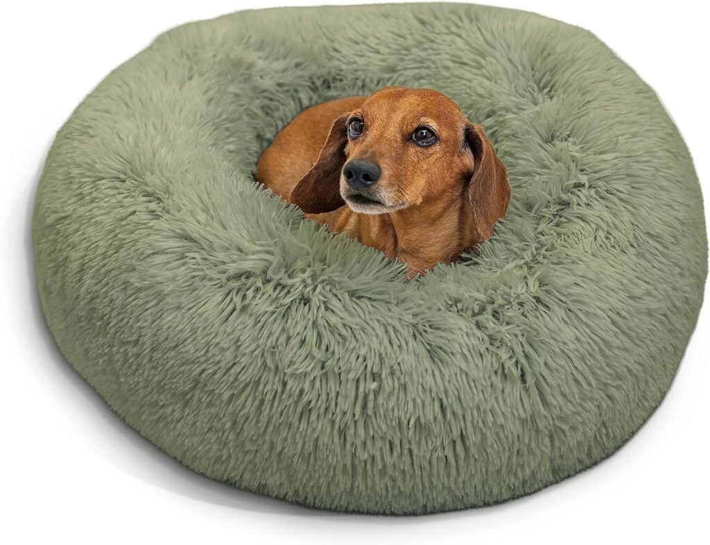 Best Friends by Sheri The Original Calming Donut Cat and Dog Bed in Shag Fur Sage, Small 23
