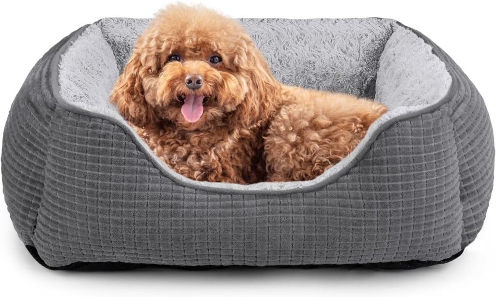 MIXJOY Small Dog Bed for Small Medium Large Dogs, Washable Orthopedic Dog Sofa Bed, Rectangle Pet Bed, Soft Sleeping Cat Bed  Calming Puppy Bed with Anti-Slip Bottom-25x21x8