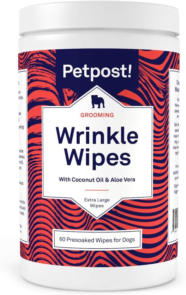 Petpost | Bulldog Wrinkle Wipes for Dogs - Cleans and Soothes Pug Wrinkles and Folds - Ultra Soft Cotton Pads in Coconut Oil Solution 100 ct.