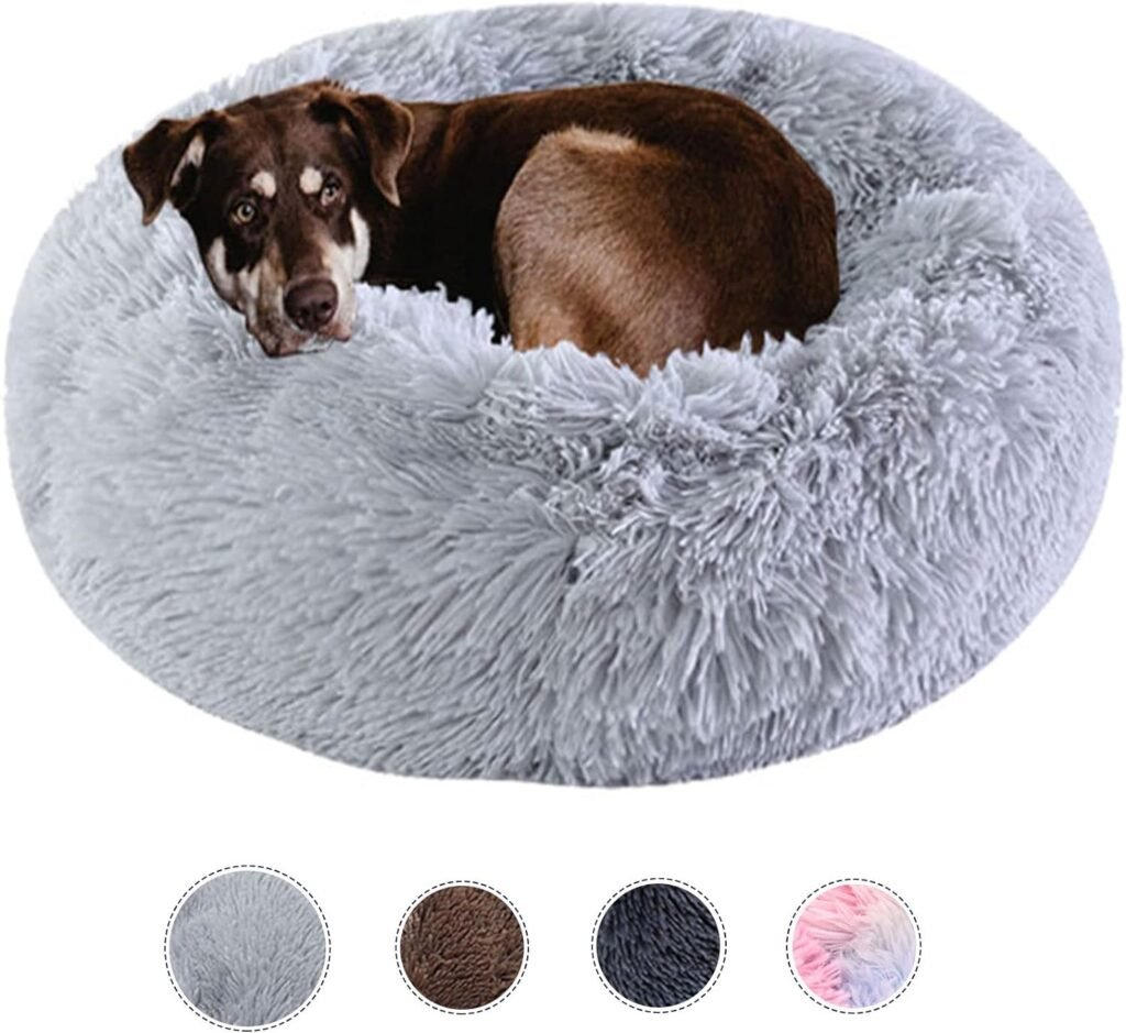 Dog Bed Calming Dog Beds for Small Medium Large Dogs - Round Donut Washable Dog Bed, Anti-Slip Faux Fur Fluffy Donut Cuddler Anxiety Cat Bed(27)