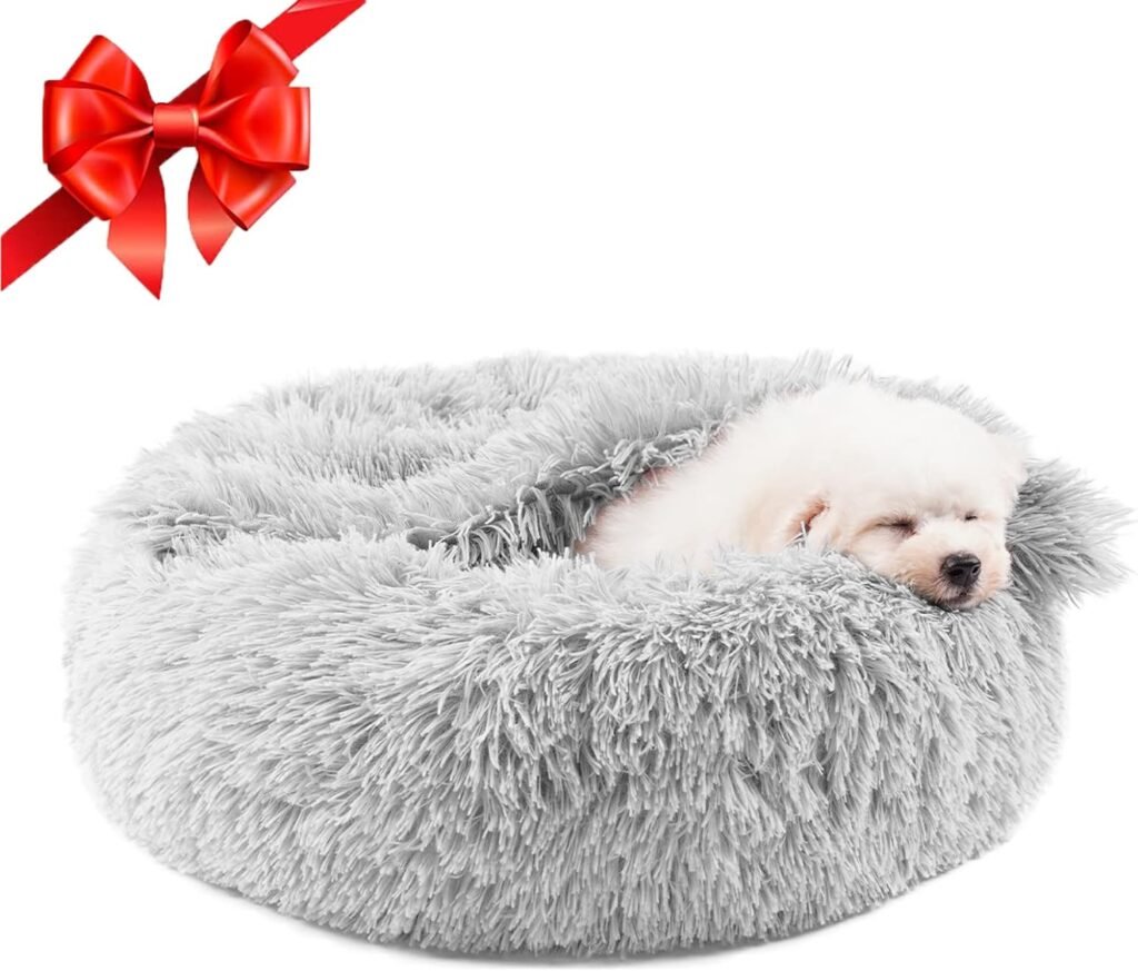 Himax Dog Beds for Small Dogs, Donut Dog Bed with Blanket Attached, Calming Dog Bed Washable Medium(20/26/35)…