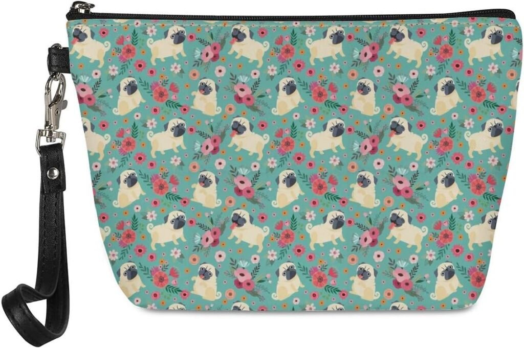 Mumeson Cute Pug Print PU Leather Cosmetic Pouch Travel Casual Handle Toiletry Storage Bag