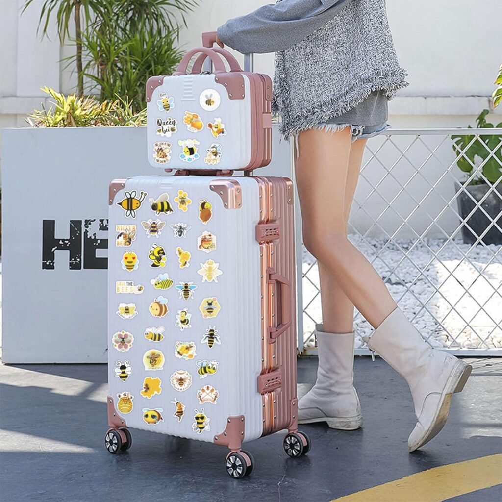 NHZG 100 Pieces Honey Bee Stickers Vinyl Waterproof Stickers for Kids Teens Adults Luggage Laptop Water Bottle Skateboard