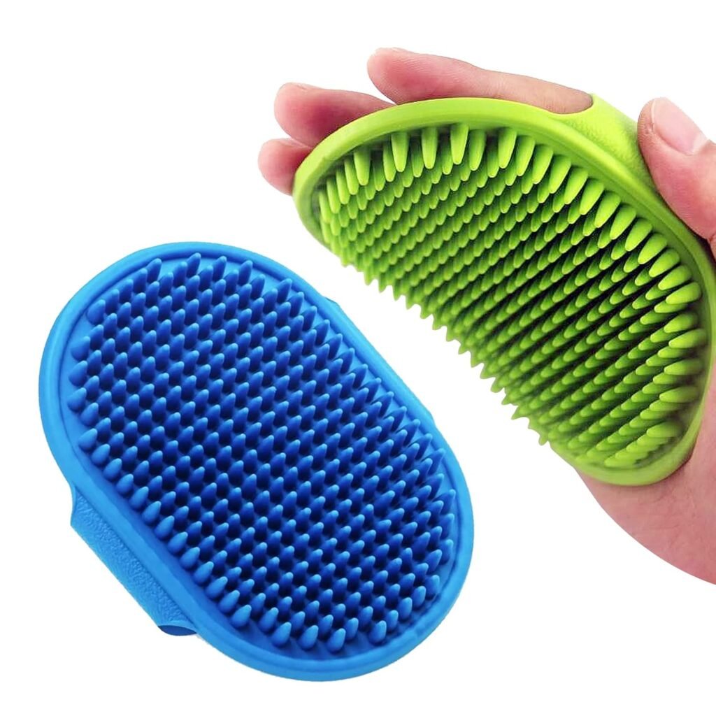 Pet Shampoo Bath Brush Soothing Massage Rubber Comb with Adjustable Ring Handle for Long Short Haired Dogs and Cats Grooming, 2 PCS