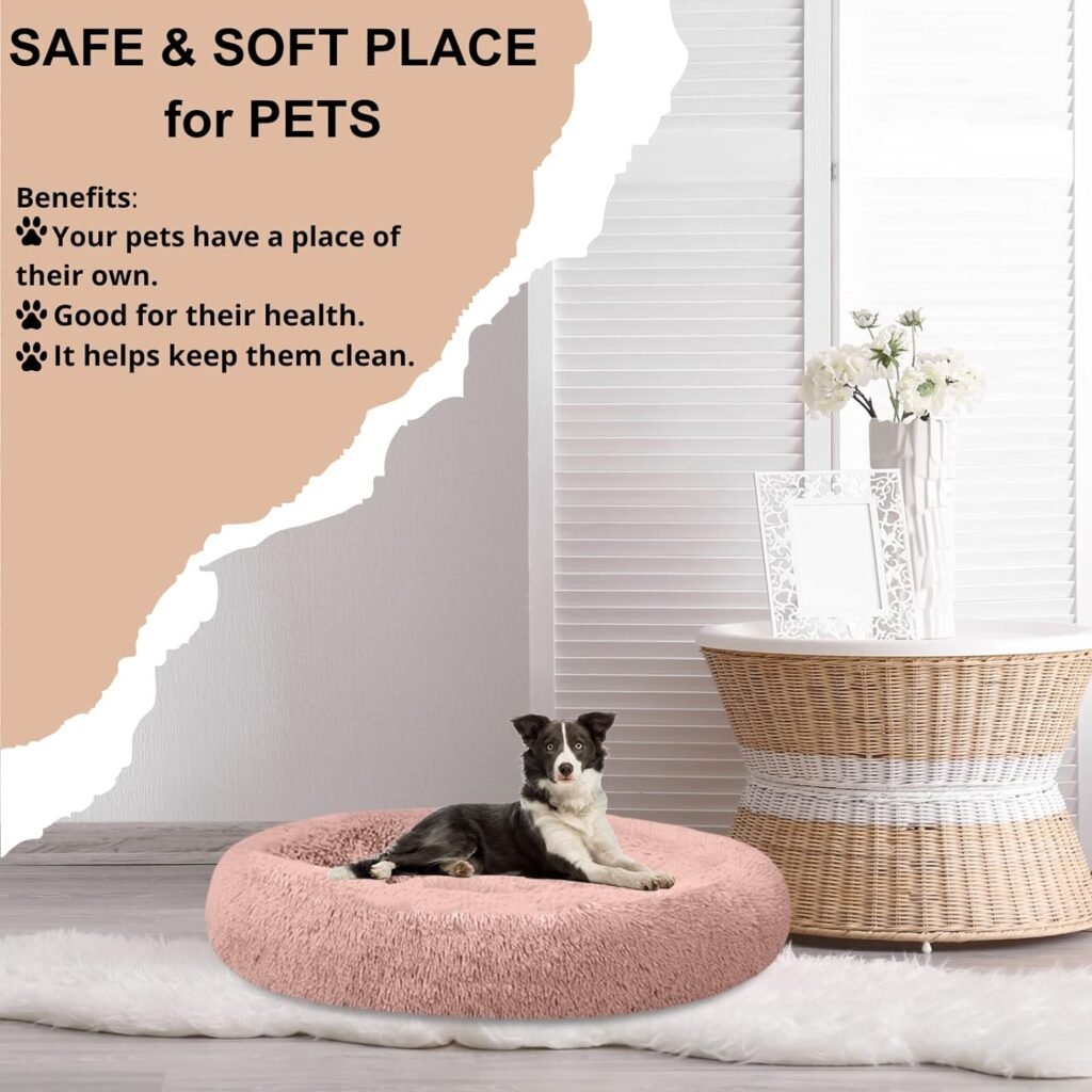 SAVFOX Faux Fur Calming Dog Bed, Small | 23x23, Non Skid, Washable, Donut