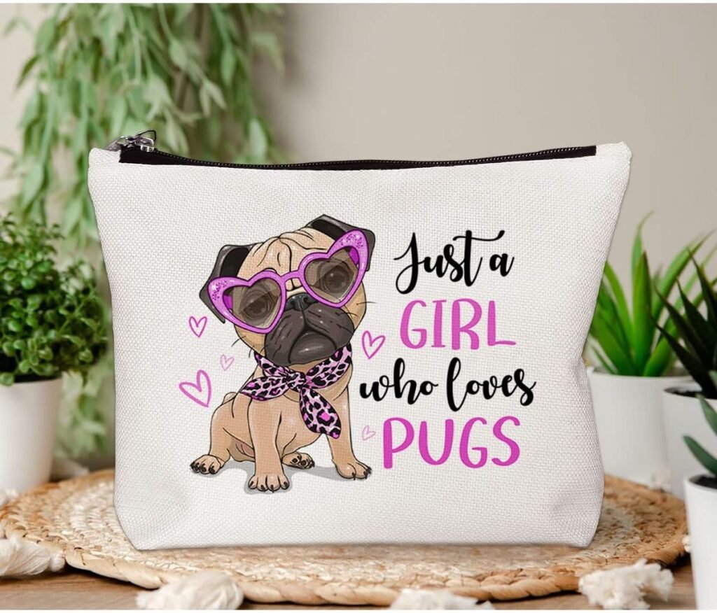 Pug Gifts for Pug Lovers, Dog Groomer Gift, Dog Nanny Gift, Pug Pet Makeup Bag, Who Loves Pugs Cosmetic Bag