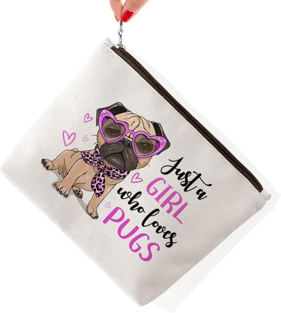 Pug Gifts for Pug Lovers, Dog Groomer Gift, Dog Nanny Gift, Pug Pet Makeup Bag, Who Loves Pugs Cosmetic Bag